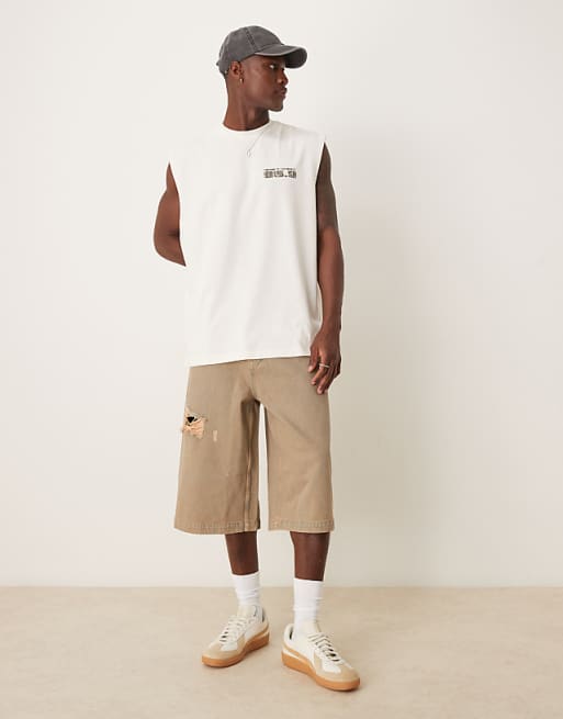 ASOS DESIGN tinted denim jort with distressing detail