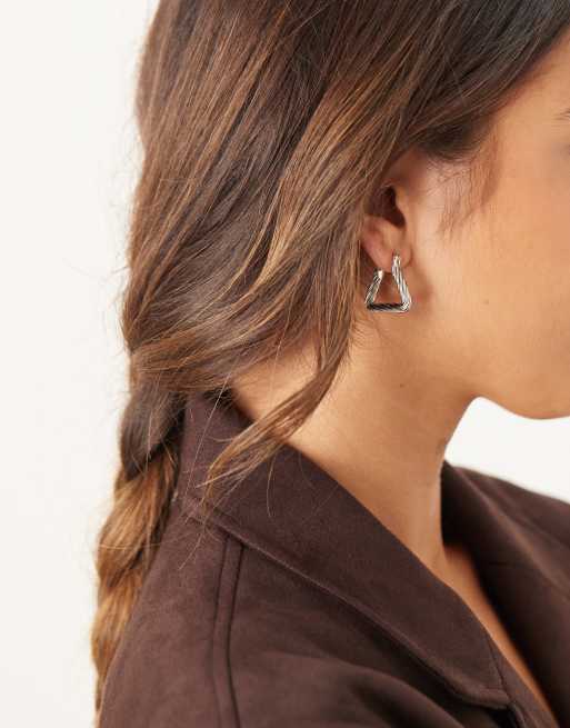ASOS DESIGN Triangular Hoop Earrings With Twist Detail In Silver Tone