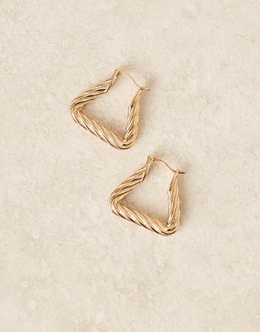 ASOS DESIGN triangular hoop earrings with twist detail in gold tone