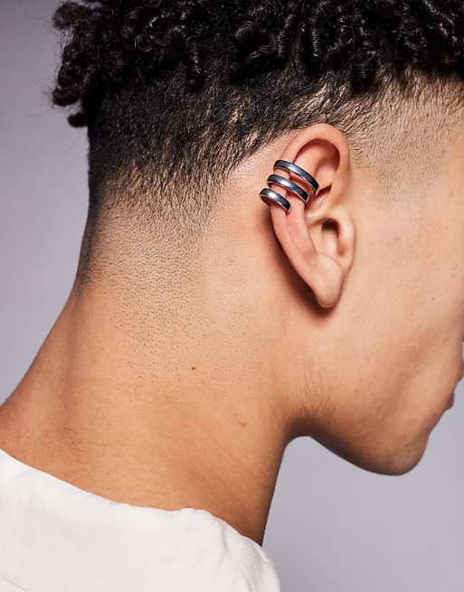 ASOS DESIGN triple layered ear cuff in silver tone