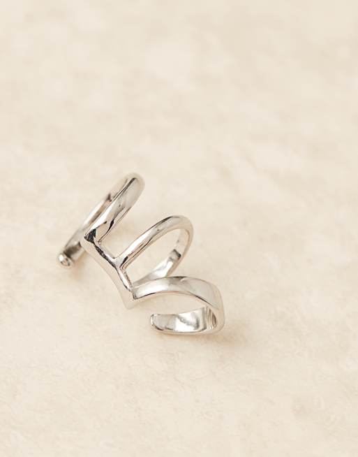 ASOS DESIGN Triple Row Ear Cuff In Silver Tone