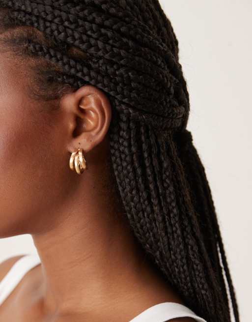 ASOS DESIGN Triple Row Hoop Earrings In Mixed Gold Tones