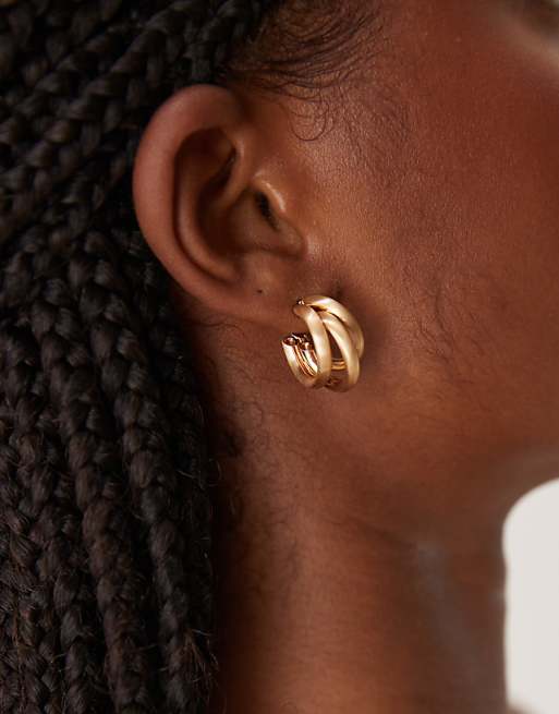 ASOS DESIGN triple row hoop earrings in mixed gold tones