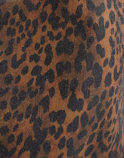 ASOS DESIGN Tubular Handle Canvas Tote Bag In Brown Leopard