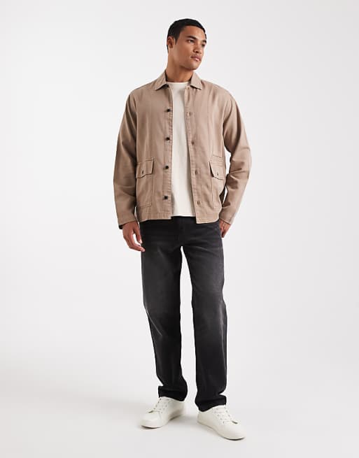 ASOS DESIGN Twill Overshirt With Badge Detail In Brown
