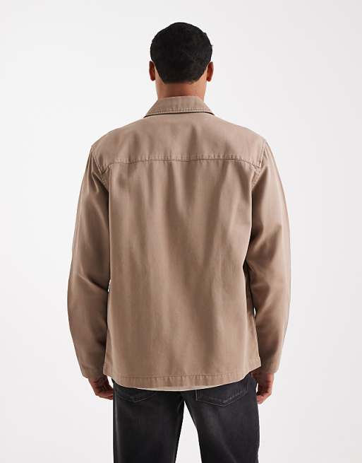 ASOS DESIGN Twill Overshirt With Badge Detail In Brown