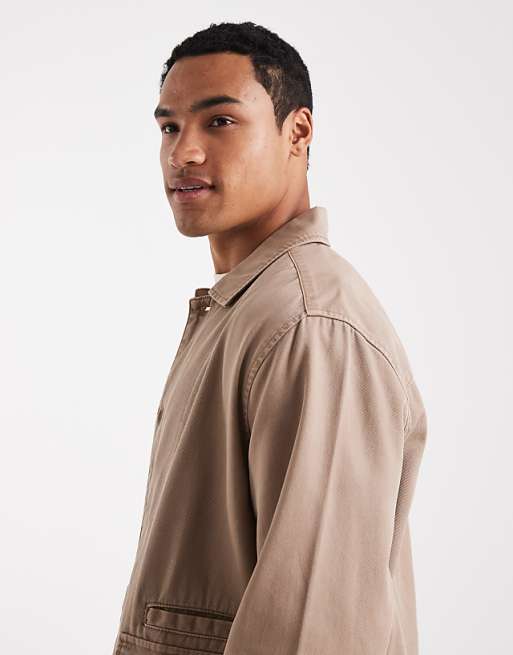 ASOS DESIGN Twill Overshirt With Badge Detail In Brown