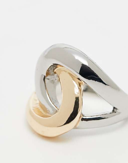ASOS DESIGN Two-tone Ring With Interlocking Design In Silver And Gold Tone