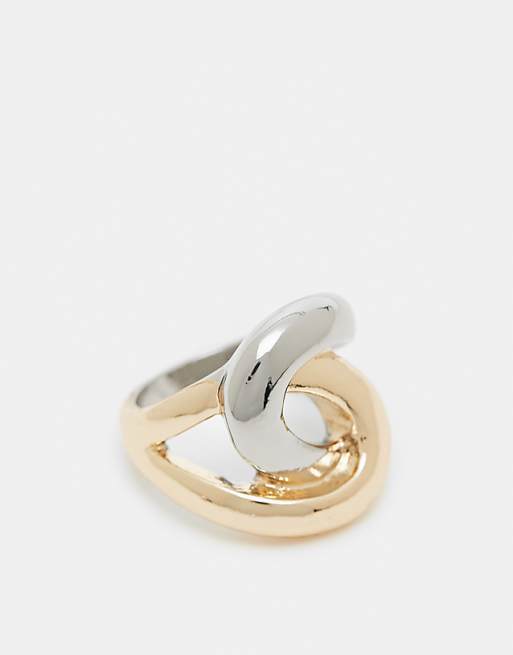 ASOS DESIGN two-tone ring with interlocking design in silver and gold tone