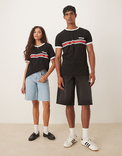 ASOS DESIGN Unisex Gola Regular Fit T-shirt With Stripe Detail In Black