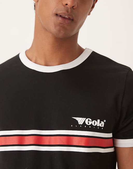 ASOS DESIGN Unisex Gola Regular Fit T-shirt With Stripe Detail In Black