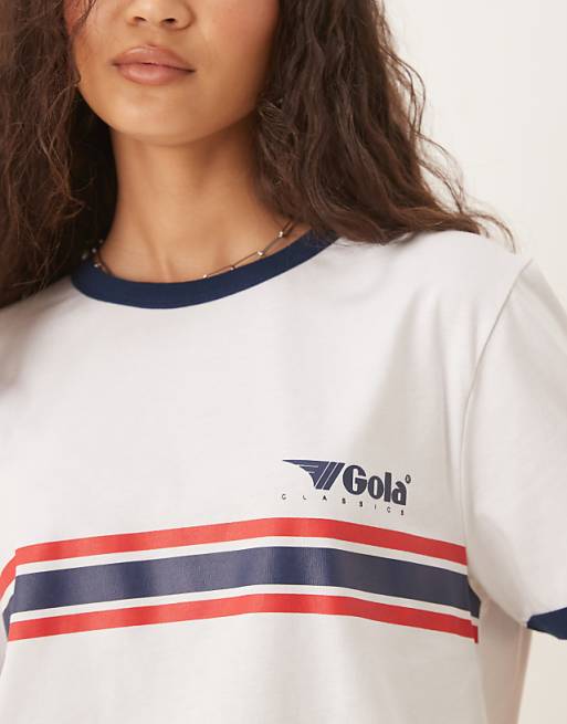 ASOS DESIGN Unisex Gola Regular Fit T-shirt With Stripe Detail In White