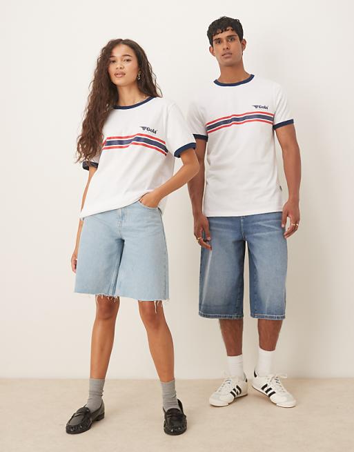 ASOS DESIGN Unisex Gola Regular Fit T-shirt With Stripe Detail In White