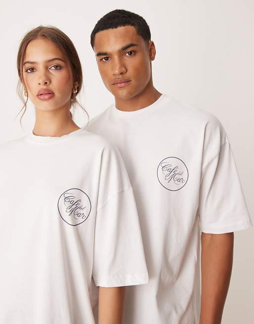 ASOS DESIGN Unisex Oversized T-shirt With Cafe Del Mar Prints In White