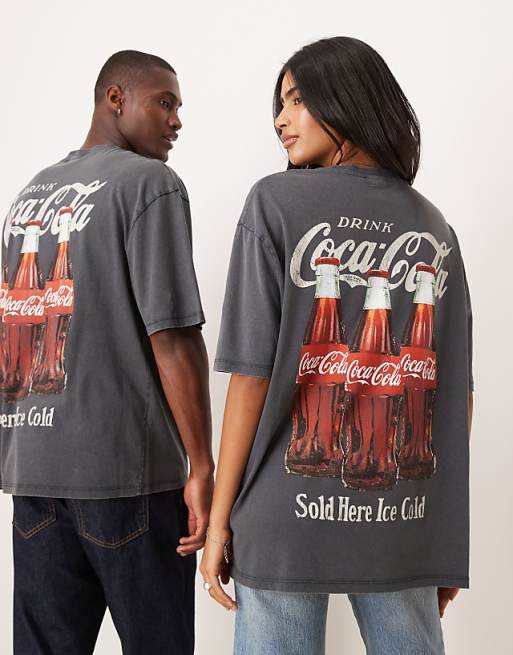 ASOS DESIGN unisex oversized t-shirt with Coca Cola prints in washed black