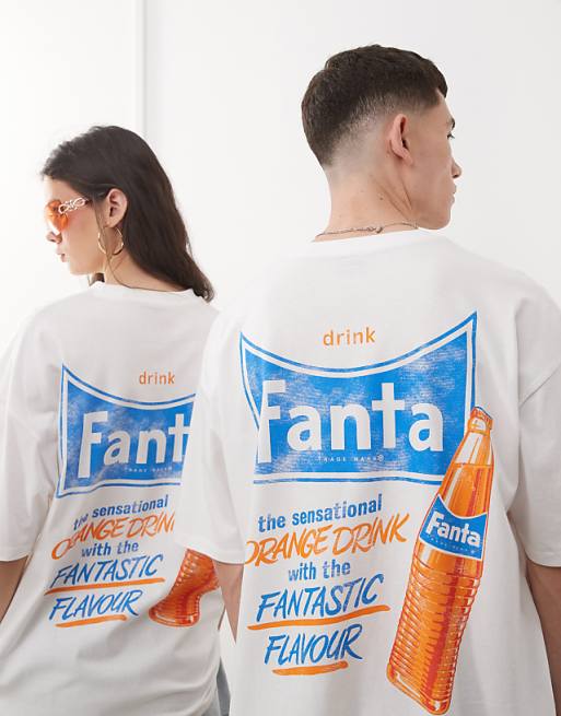 ASOS DESIGN Unisex Oversized T-shirt With Fanta Prints In White