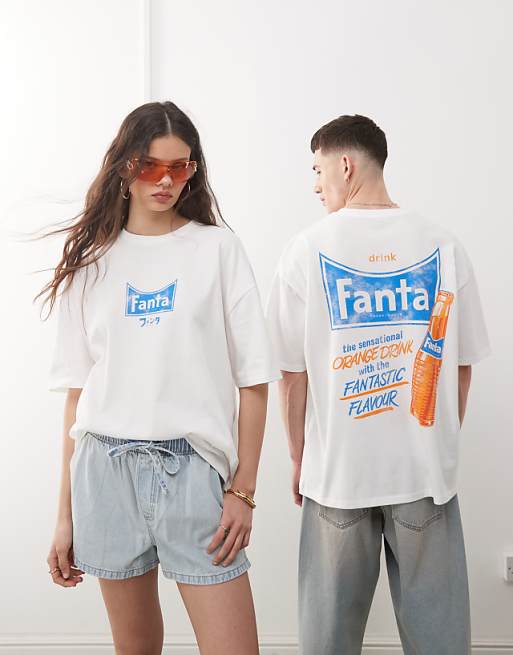 ASOS DESIGN unisex oversized t-shirt with Fanta prints in white