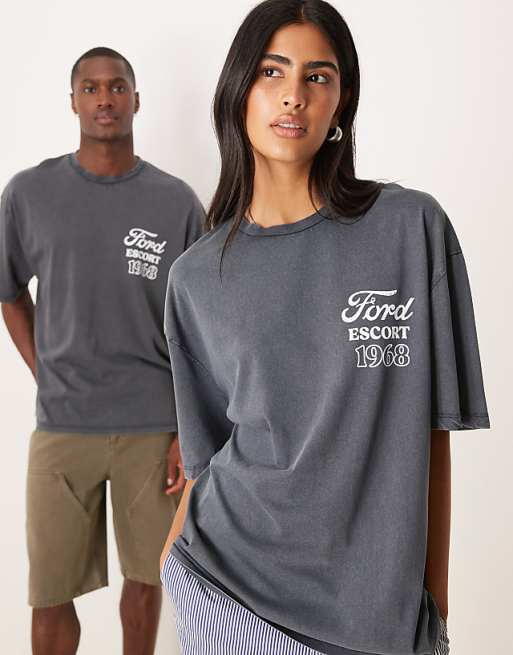 ASOS DESIGN Unisex Oversized T-shirt With Ford Prints In Black