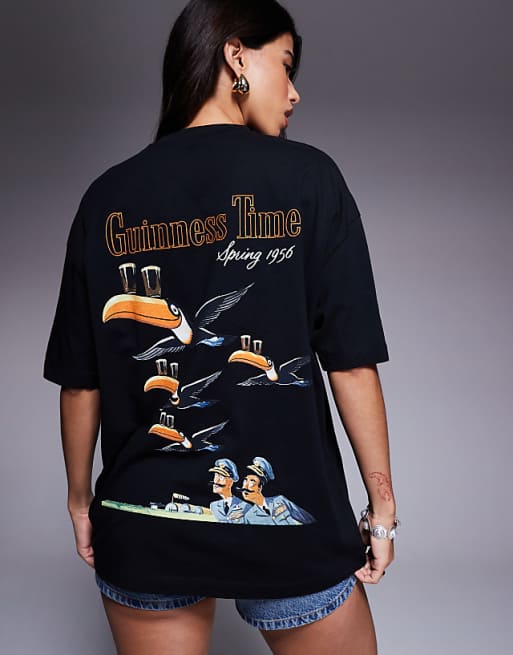 ASOS DESIGN Unisex Oversized T-shirt With Guinness Prints In Black