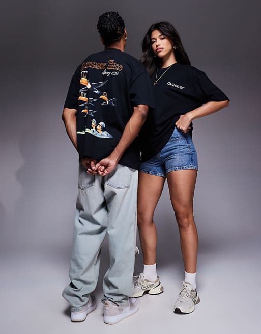 ASOS DESIGN Unisex Oversized T-shirt With Guinness Prints In Black