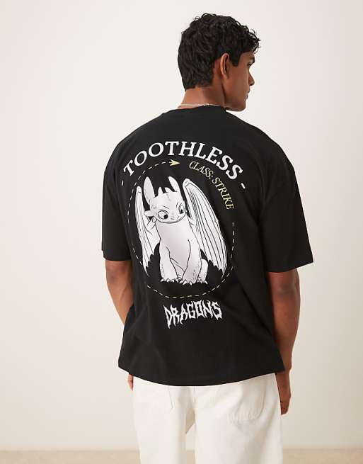 ASOS DESIGN Unisex Oversized T-shirt With How To Train Your Dragon Toothless Prints In Black