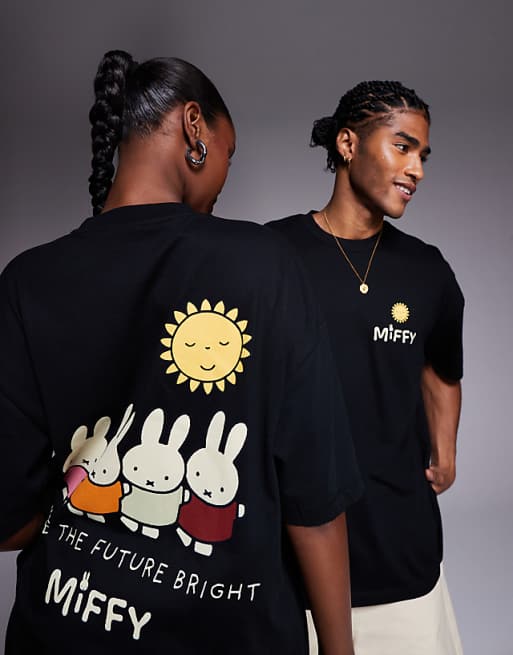 ASOS DESIGN Unisex Oversized T-shirt With Miffy Prints In Black