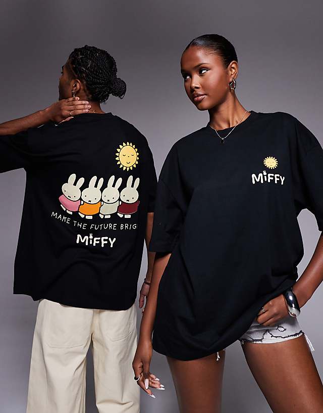 ASOS DESIGN unisex oversized t-shirt with Miffy prints in black
