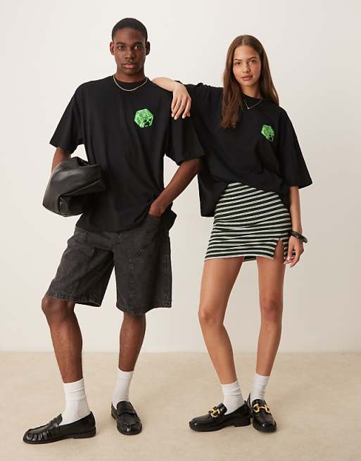ASOS DESIGN Unisex Oversized T-shirt With Minecraft Prints In Black