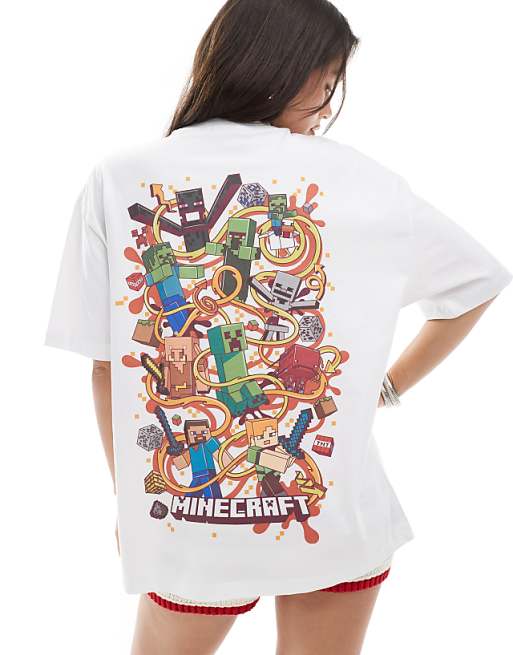ASOS DESIGN Unisex Oversized T-shirt With Minecraft Prints In White