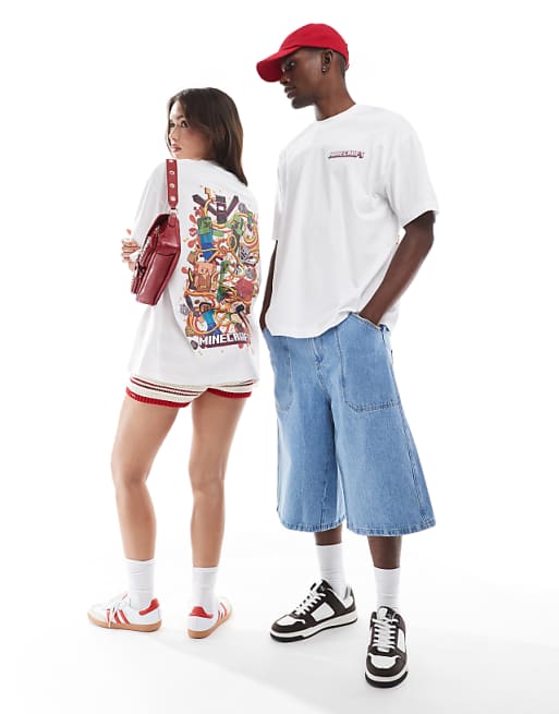 ASOS DESIGN Unisex Oversized T-shirt With Minecraft Prints In White