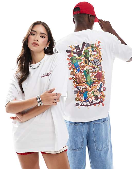 ASOS DESIGN unisex oversized t-shirt with Minecraft prints in white