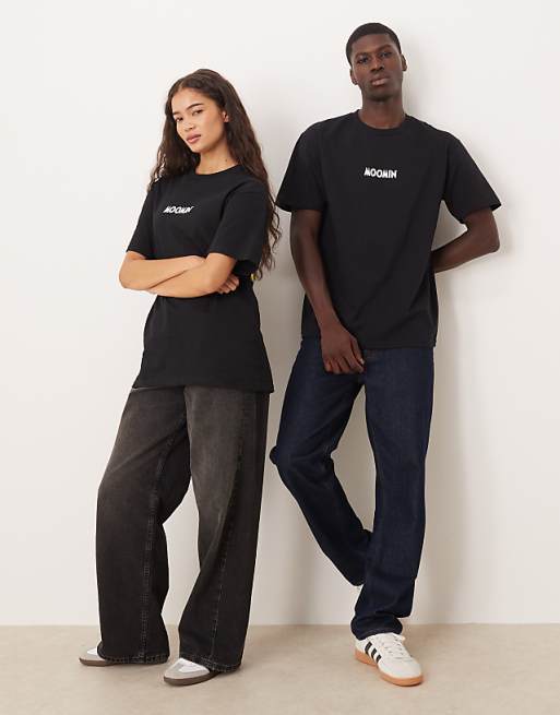 ASOS DESIGN Unisex Oversized T-shirt With Moomin Prints In Black