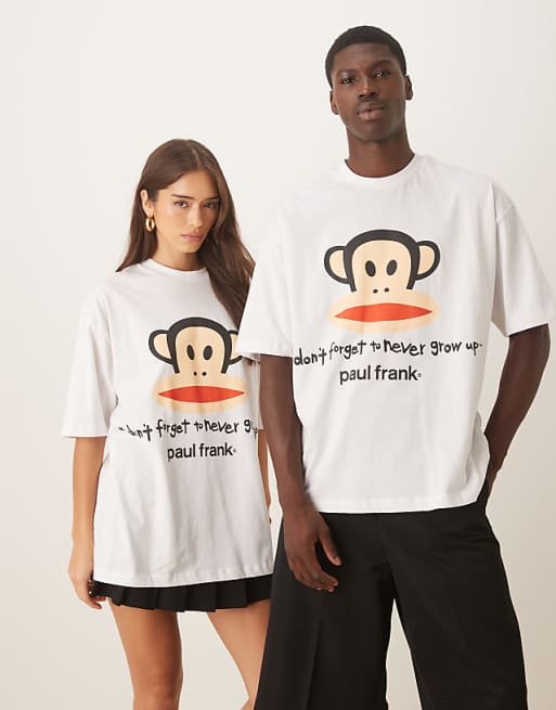 ASOS DESIGN unisex oversized t-shirt with Paul Frank prints in white