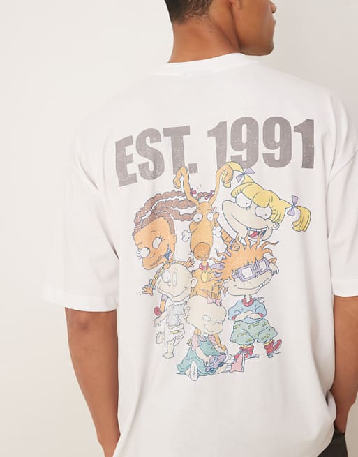 ASOS DESIGN Unisex Oversized T-shirt With Rugrats Prints In White