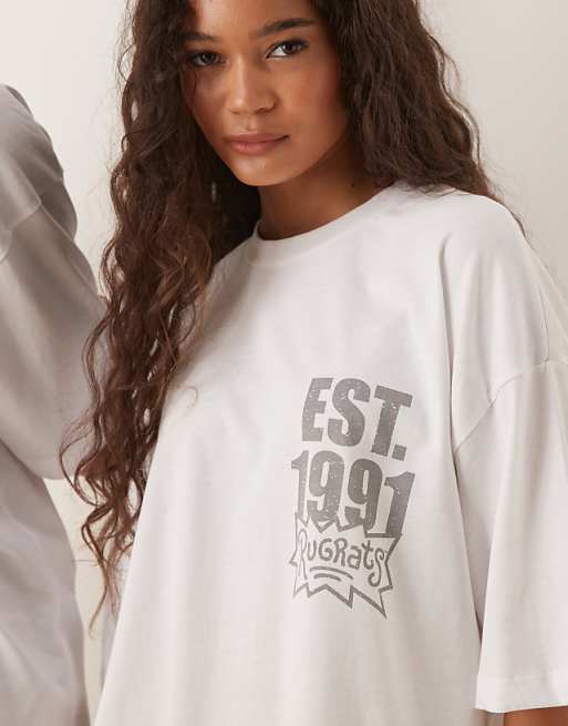 ASOS DESIGN Unisex Oversized T-shirt With Rugrats Prints In White