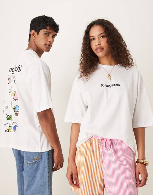 ASOS DESIGN Unisex Oversized T-shirt With Tamagotchi Prints In White