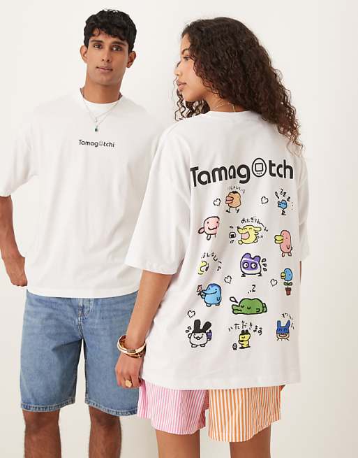 ASOS DESIGN unisex oversized t-shirt with Tamagotchi prints in white
