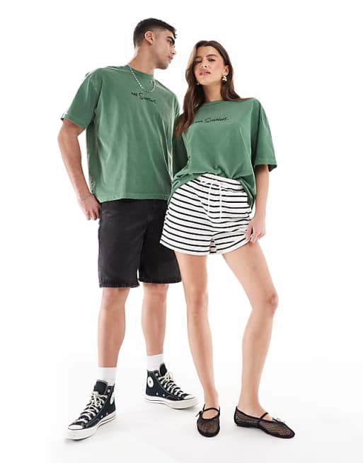 ASOS DESIGN Unisex Oversized T-shirt With The Simpsons Homer Hedge Print In Washed Green