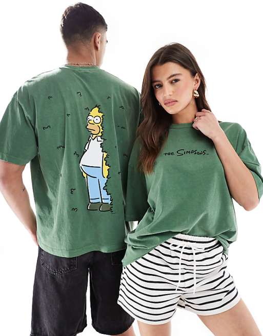 ASOS DESIGN unisex oversized t-shirt with The Simpsons Homer hedge print in washed green