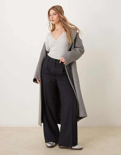 ASOS DESIGN V Neck Long Sleeve Top With Lace Detail In Grey Marl