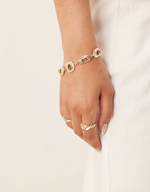 ASOS DESIGN vintage style bracelet with resin stones in gold tone