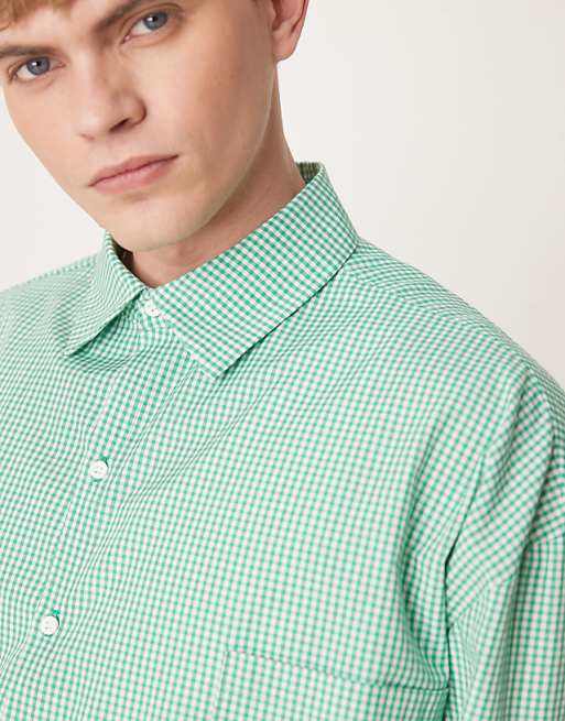 ASOS DESIGN Volume Oversize Boxy Shirt In Micro Green Check