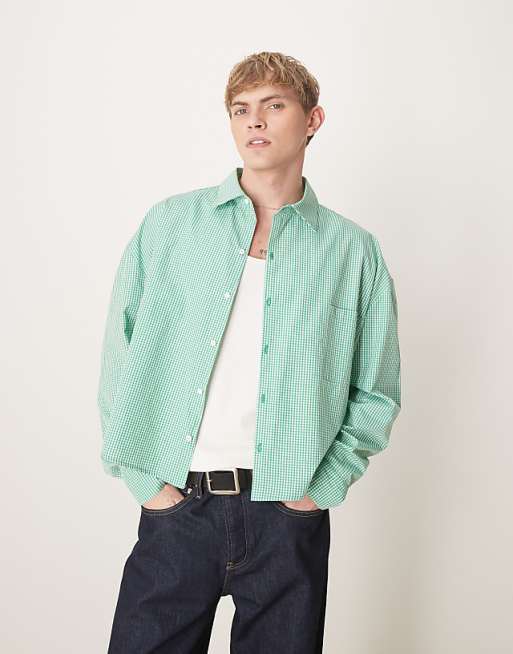 ASOS DESIGN volume oversize boxy shirt in micro green check