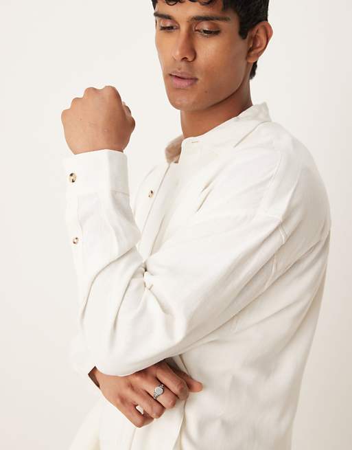 ASOS DESIGN Volume Oversized Linen Blend Shirt In White