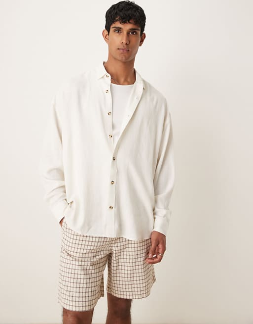 ASOS DESIGN volume oversized linen blend shirt in white
