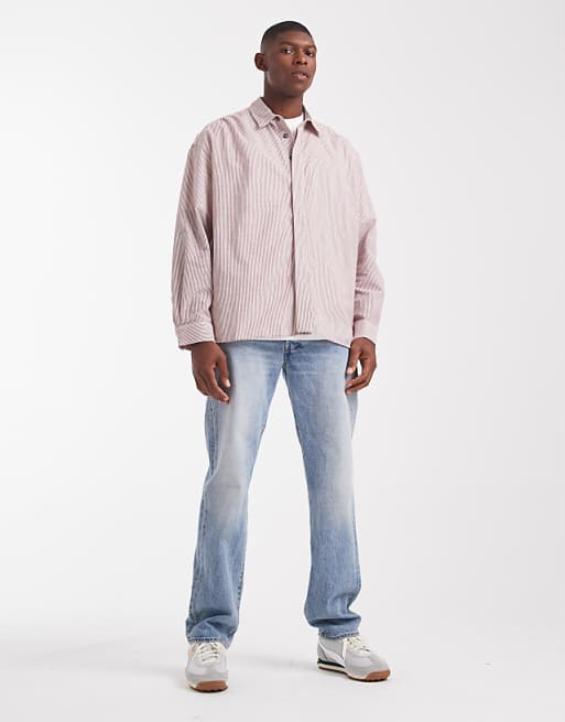 ASOS DESIGN Volume Oversized Stripe Shirt In Burgundy