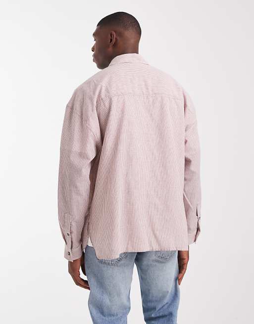 ASOS DESIGN Volume Oversized Stripe Shirt In Burgundy