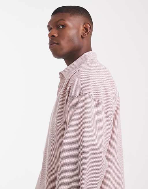 ASOS DESIGN Volume Oversized Stripe Shirt In Burgundy