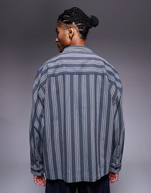 ASOS DESIGN Volume Oversized Stripe Shirt In Charcoal