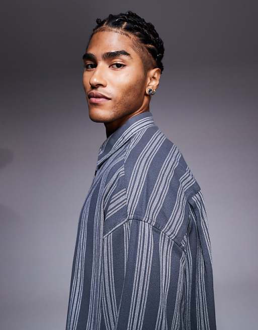 ASOS DESIGN Volume Oversized Stripe Shirt In Charcoal